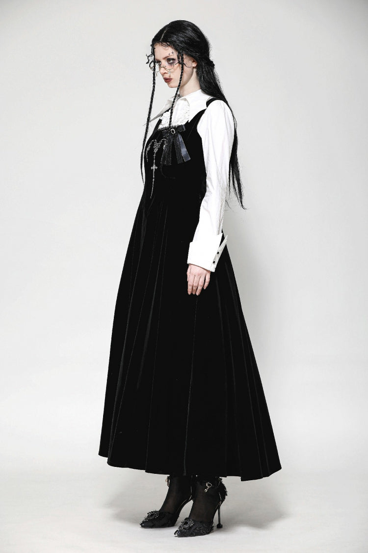 Black Horn Embroidered Lace-Up Women's Gothic Velvet Maxi Dress - Product - 2