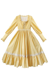 Yellow Long Sleeves Print Ruffle Lace-Up Sweet Elegant Lolita Dress - Product - 3