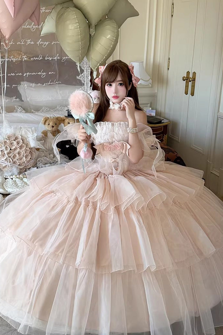 Pink [Mousse Love Song] Sleeveless Multi-Layered Ruffled Hanayome Bow Sweet Lolita Dress - Product - 8