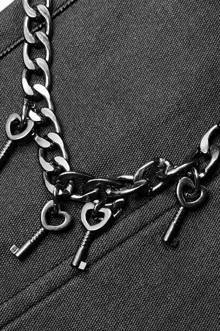 Black Faux Leather Metal Love Lock Buckles Women's Steampunk Pants - Product - 6