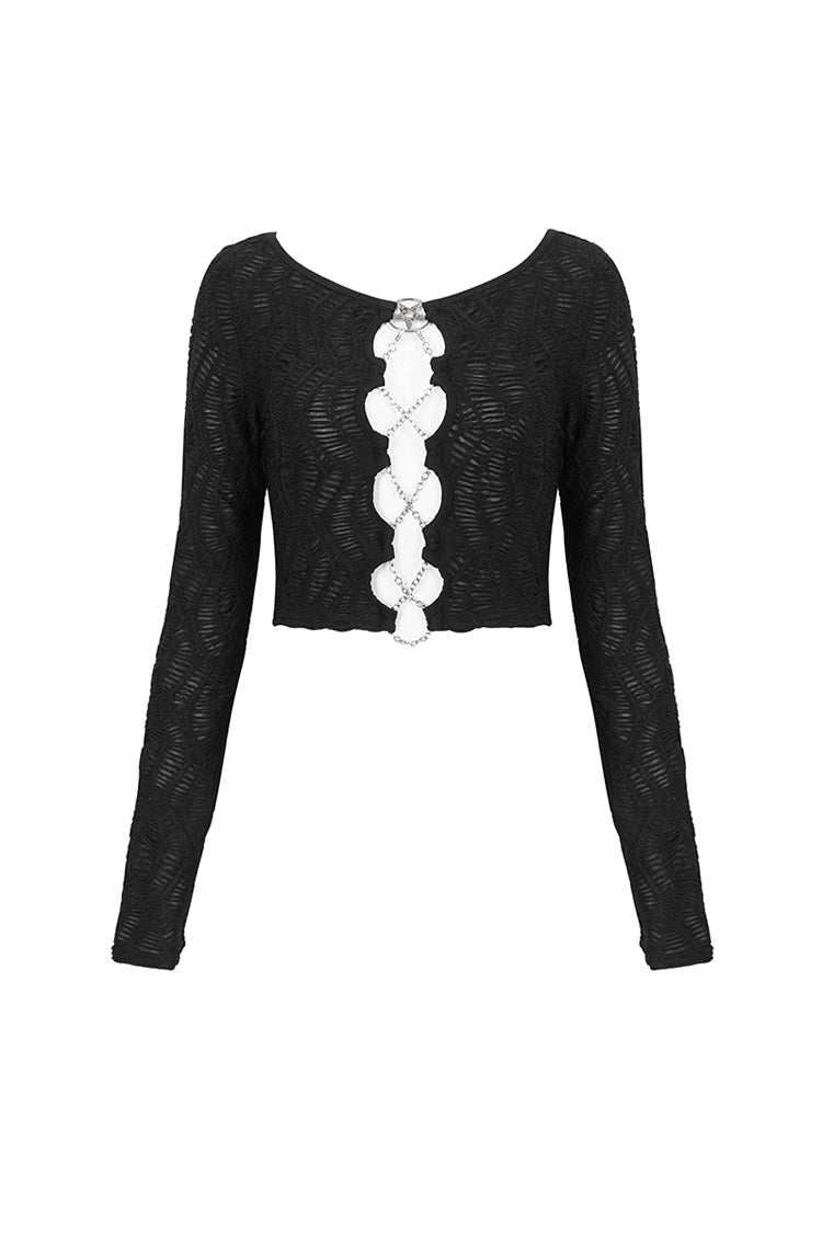 Black Cutout Ruched Chain Women's Punk Jacket - Product - 5