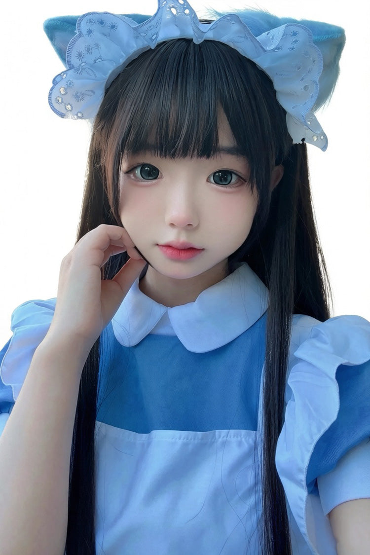 Natural Black Wispy Bangs Long Straight Sweet Daily Lolita Wig - Product - 2