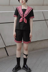Black Voyage To Atlantis Navy Style Short Sleeves Prince Ouji Lolita Set - Black - 1
