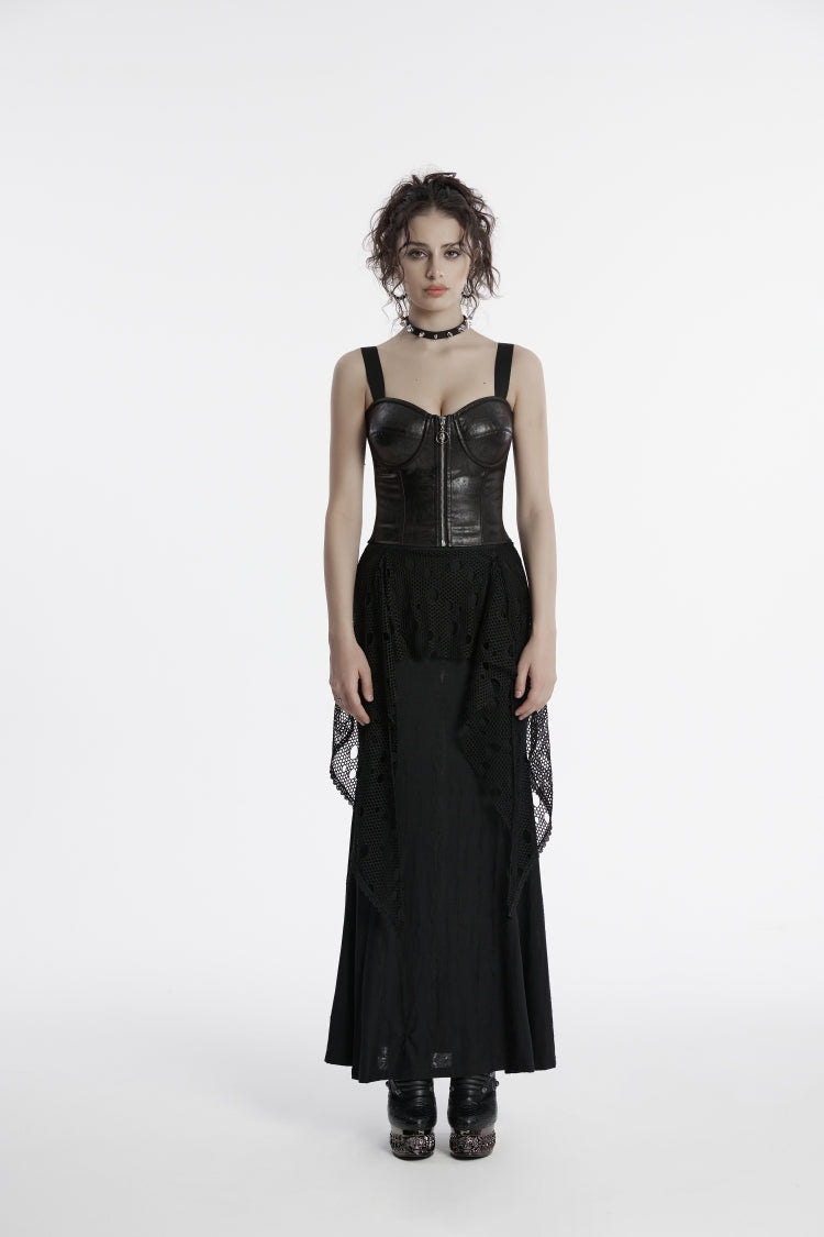 Double-Layered Spliced Mesh Ripped Eyelet Women's Punk Fishtail Skirt - Product - 2