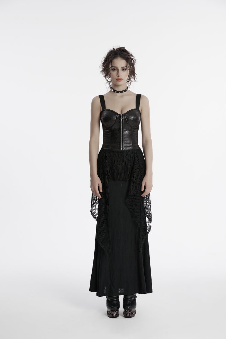 Double-Layered Spliced Mesh Ripped Eyelet Women's Punk Fishtail Skirt - Product - 2