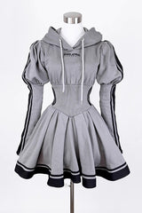Japanese Long Sleeves Ruffle Bowknot Punk Jirai Kei Sweater Dress 3 Colors - Grey - 5