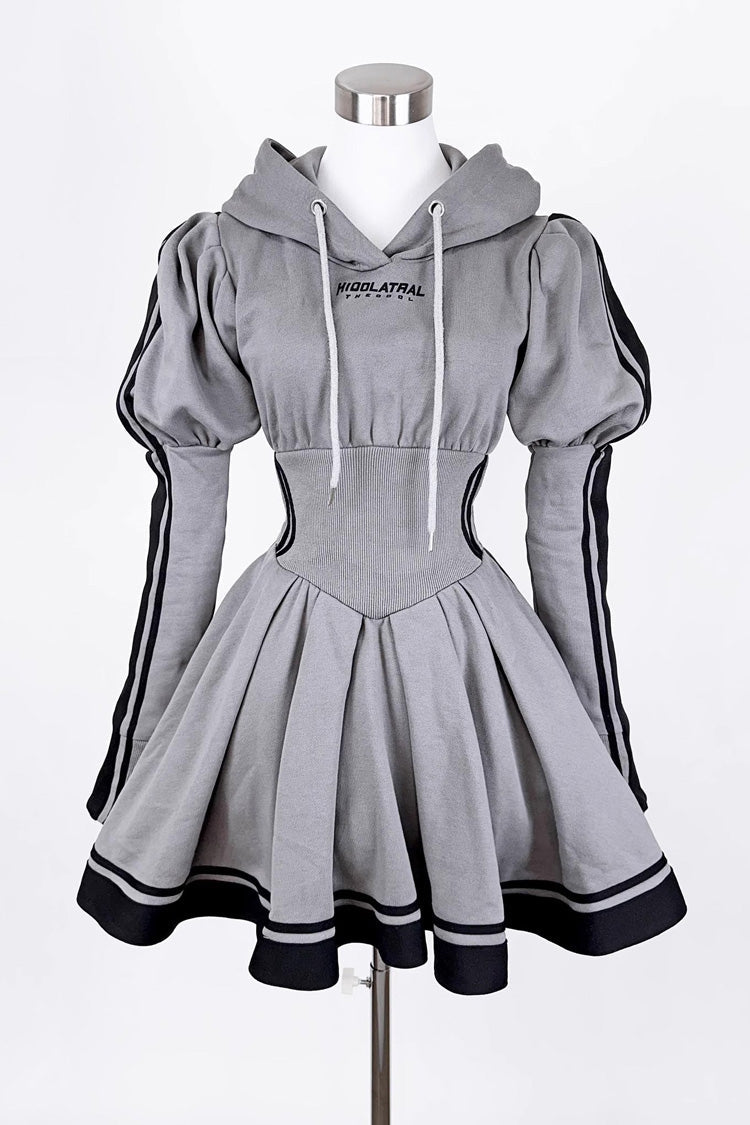 Japanese Long Sleeves Ruffle Bowknot Punk Jirai Kei Sweater Dress 3 Colors - Grey - 5