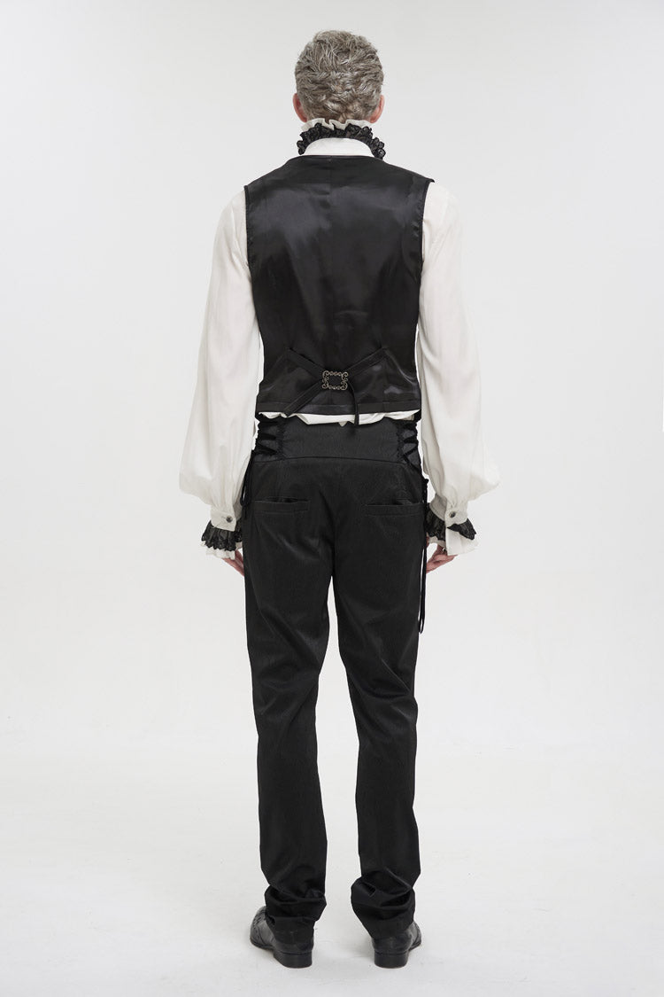 Black Slim Fit Retro Jacquard Chest Metal Chain Cross Men's Gothic Vest - Product - 6