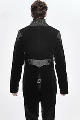 Black Vintage Fake Two Pieces Embroidered Velvet Gothic Mens Coat - Product - 3