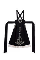 Black/White [Violin Variations] Ruffled Embroidered Gothic Lolita Jumper Dress Set - Dress - 14