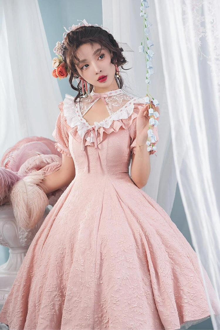 Pink Short Sleeves Ruffle Bowknot Sweet Princess Lolita Dress - Product - 2