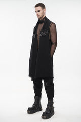 Black Aluminum Chain Stitching Design Distressed Cotton Linen All Seasons Men's Punk Vest - Product - 2