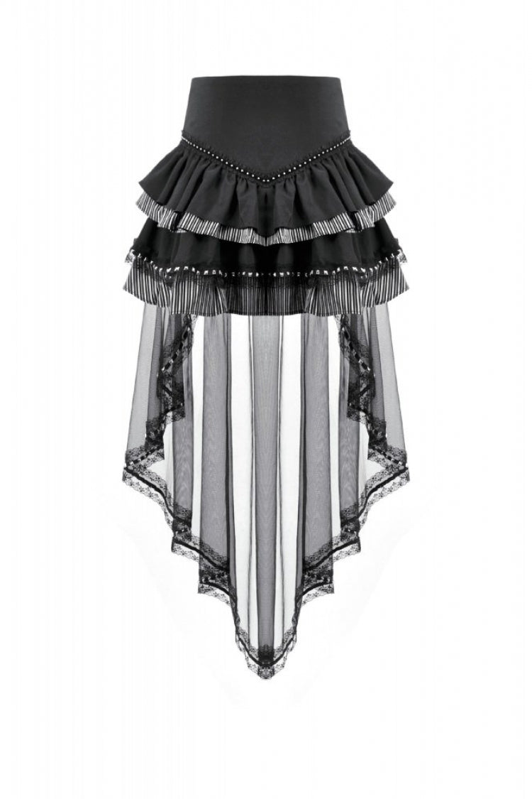 Black Women's Gothic Vintage Multi-Layered Ruffled Mesh Tail Skirt - Product - 3