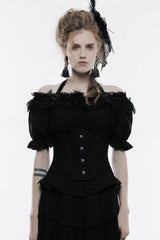 Black Halterneck Jacquard Lace-Up Women's Breast Support Gothic Vest - Black - 1