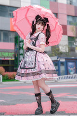 Pink Rabbit Doll Theater Print Sweet Lolita Jsk Dress - Product - 2