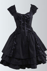 Black Lace Tiered Ruffle Sleeveless Gothic Lolita Dress - Black - 1
