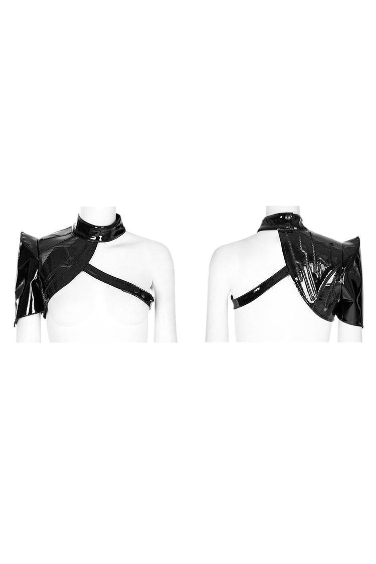 Black Stand Collar Women's Punk Patent Leather Body Harness - Product - 5