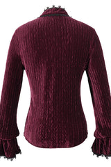 Red Pleated Velvet Trumpet Sleeves Womens Gothic Blouse - Product - 6