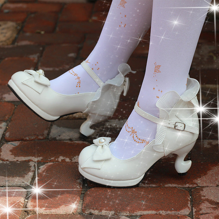 Bowknot Strappy Ruffle PU Sweet Lolita Shoes 5 Colors - White - 3
