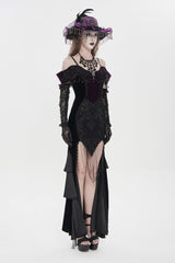 Black/Purple Off Shoulder Sleeveless Embroidered Lace Slim Women's Gothic Gorgeous Strapless Dress - Product - 4