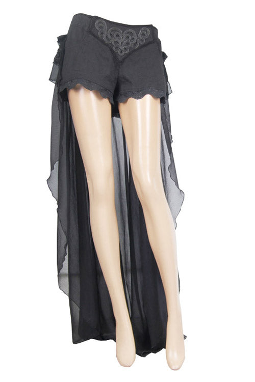 Back Front Buckle Waist Lace Up Chiffon Lace Hem Gothic Short Womens Pants - Product - 5