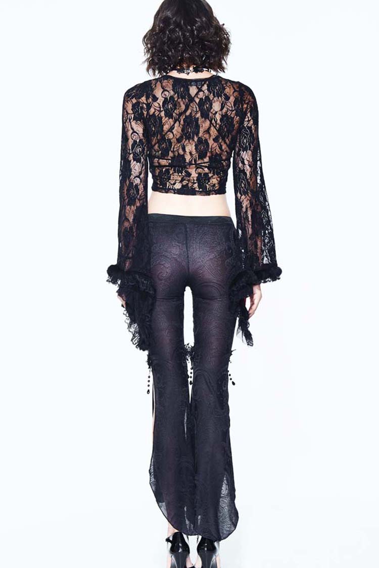 Black Fringe Lace Pendant Ninth Bell-Bottoms Women's Gothic Pants - Product - 6