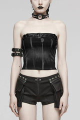 Simple Adjustable Bust Strap Sleeveless Print Womens Steampunk Corset 2 Colors - Black/Grey - 1