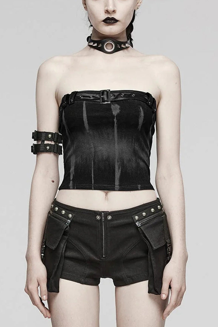 Simple Adjustable Bust Strap Sleeveless Print Womens Steampunk Corset 2 Colors - Black/Grey - 1