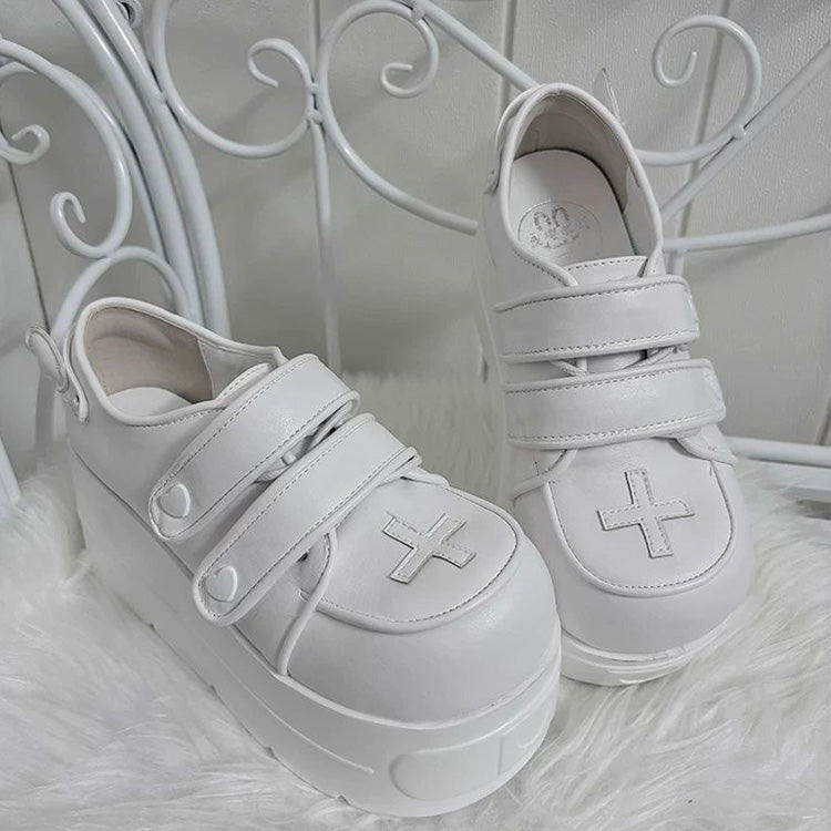Medical Series Heart Style Double Strap Round-Toe Sweet Lolita Platform Shoes 3 Colors - White - 2