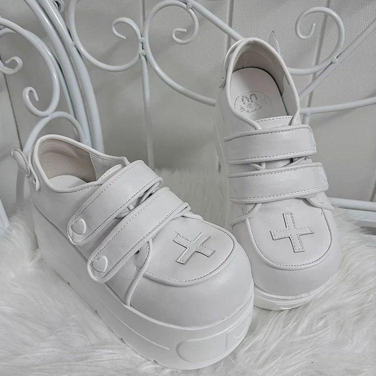 Medical Series Heart Style Double Strap Round-Toe Sweet Lolita Platform Shoes 3 Colors - White - 2