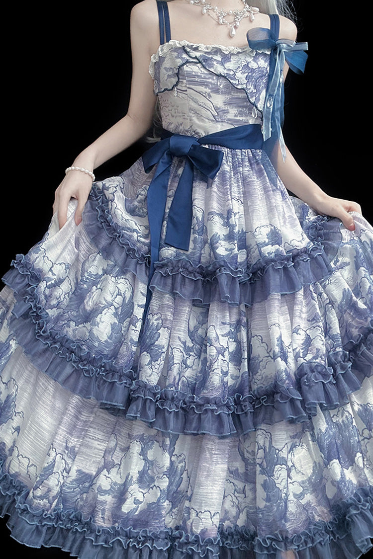 Multi-Color Multi-layer Cumulonimbus Print Ruffle Bowknot Sweet Lolita Jsk Dress - Product - 15