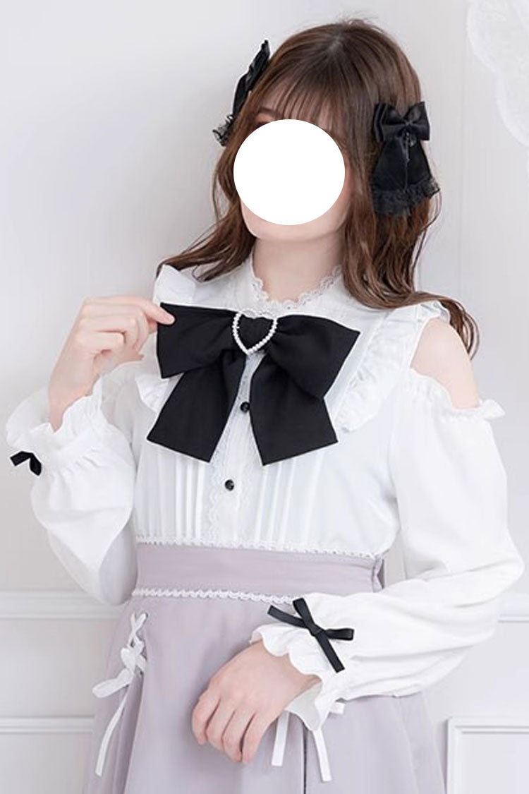 Off Shoulder Long Sleeves Bowknot Jirai Kei Japanese Lolita Blouse 3 Colors - Product - 5
