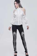 White Gothic Off-The-Shoulder Halter Lace Ruffled Lantern Sleeves Women's Shirt - Product - 7