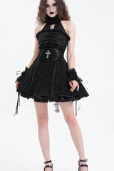 Black Halterneck Cut-out Ruffle Lace Women's Gothic Dress - Product - 5