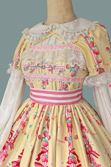 [Strawberry Chef] Short Sleeves Print Bowknot Lace Sweet Lolita Dress 4 Colors - Product - 17