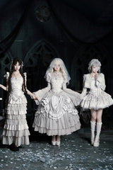 Solid Color [Bionic Doll] Square Collar Multi-Layered Ruffle Bowknot Lace-Up Gothic Lolita Fishtail Skirt Corset Set - Product - 15