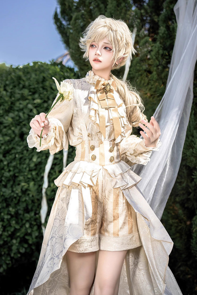 Golden Jacquard Print Ruffle Elegant Prince Handsome Ouji Lolita Shorts - Golden - 1