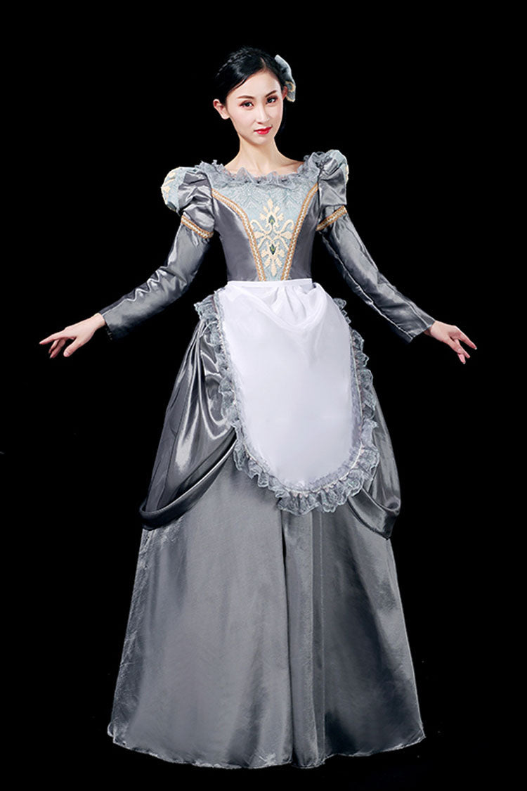 Gray Boat Neck Long Sleeves Floral Print Victorian Lolita Prom Dress - Product - 5