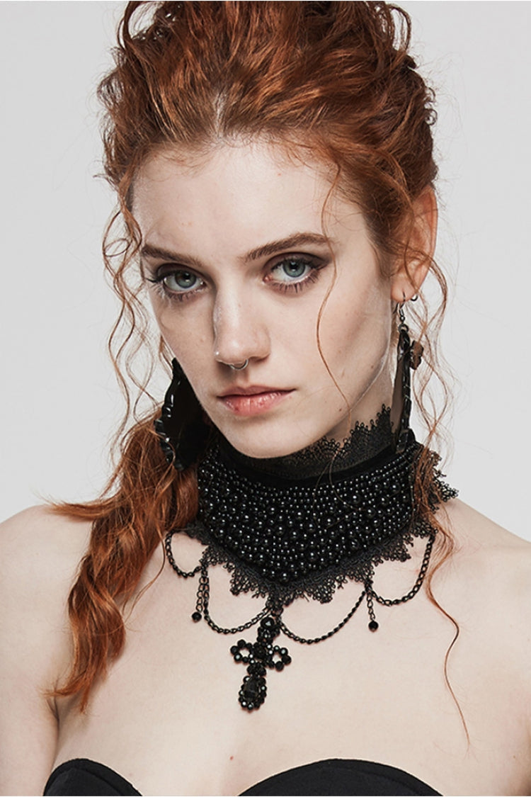 Black Cross Bead Women's Gorgeous Gothic Choker - Product - 2