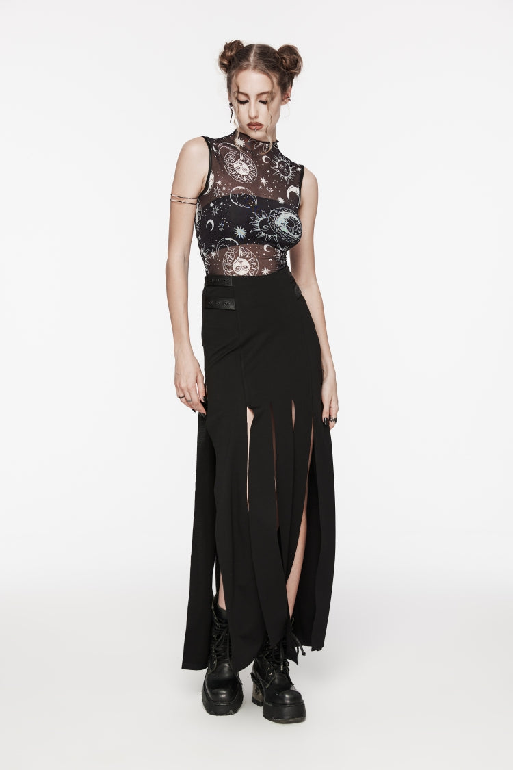 Black Sleeveless Printed Mesh Eyelet Women's Gothic Top - Product - 10