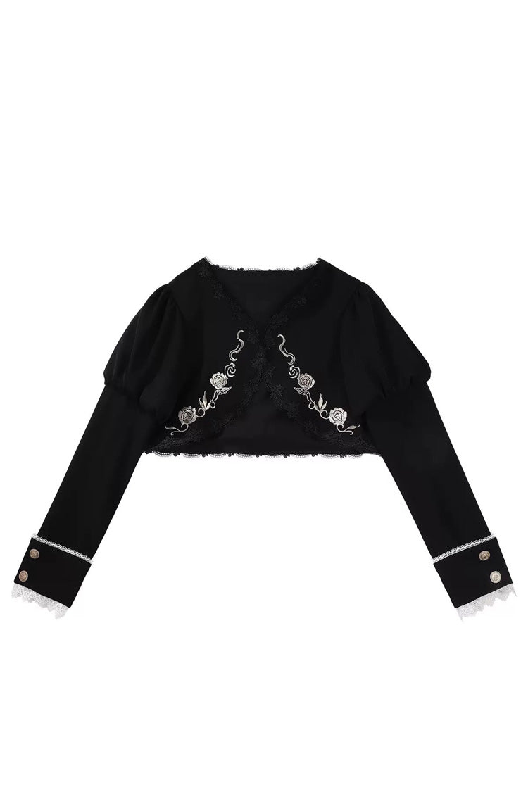 Black/White [Violin Variations] Ruffled Embroidered Gothic Lolita Jumper Dress Set - Coat - 15