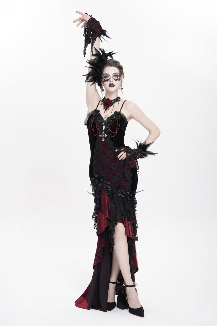 Red Off Shoulder Sleeveless Hanayome Embroidered Lace Women's Gothic Jsk Dress - Product - 8