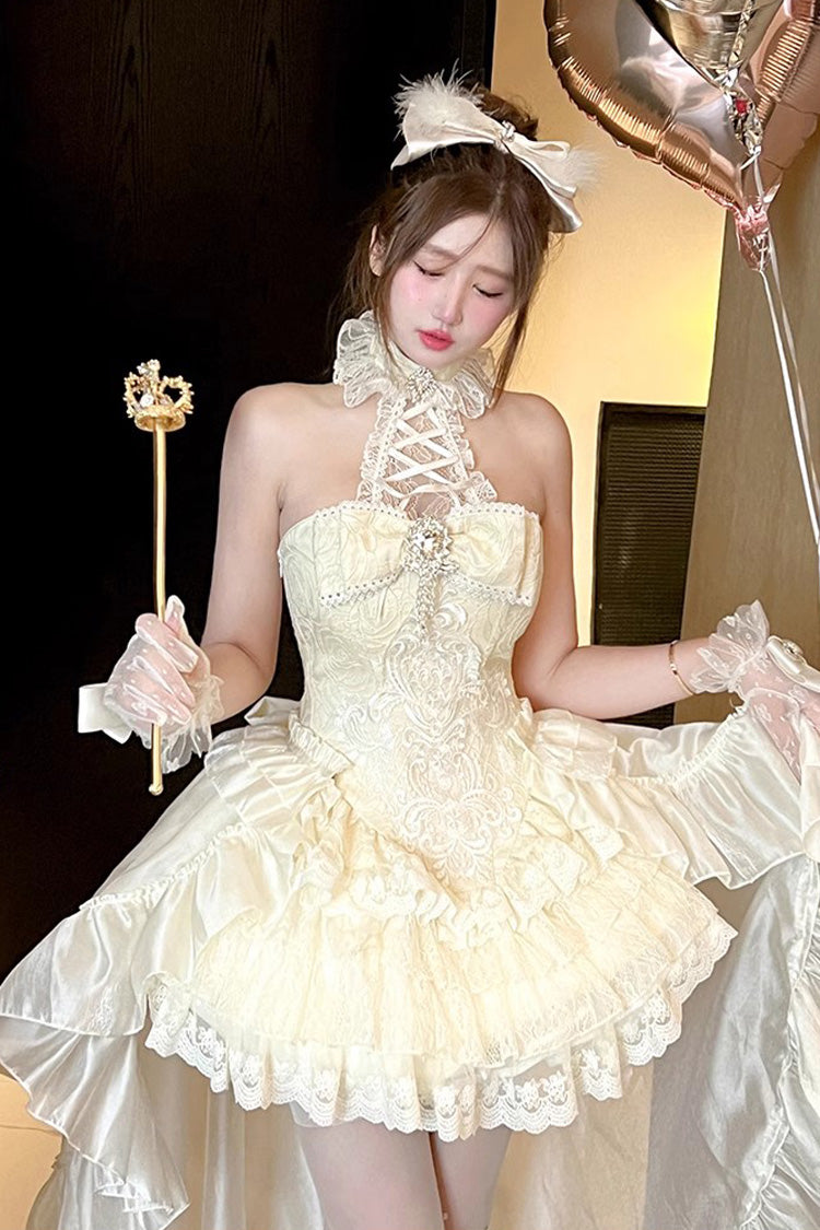 Ivory [Eternal Temple] Halterneck Ruffle Bowknot Lace Sweet Princess Lolita Dress - Ivory - 1