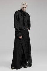 Black Stitching Irregular Mesh Ripped Men's Gothic Long Skirt - Product - 4