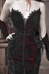 Black/Red [Scarlet Blood Peak] Sleeveless High Waisted Ruffle Embroidery Lace Gothic Lolita Fishtail Dress - Product - 3