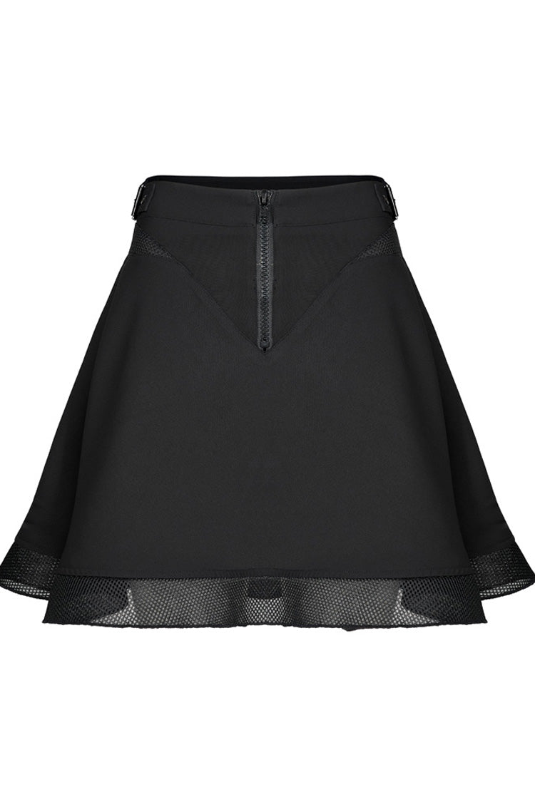 Black Chiffon Plaid Large-Hole Mesh Stitching V-Word Segmentation Design Sun-Hem Women's Punk Skirt - Product - 6