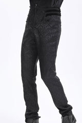 Black Floral Print Embroidery Branded Zip Men's Gothic Pants - Product - 7