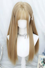 Milk Tea Gold Sweet Soft Air Bangs Lolita Long Straight Wig - Milk-Tea-Gold - 1