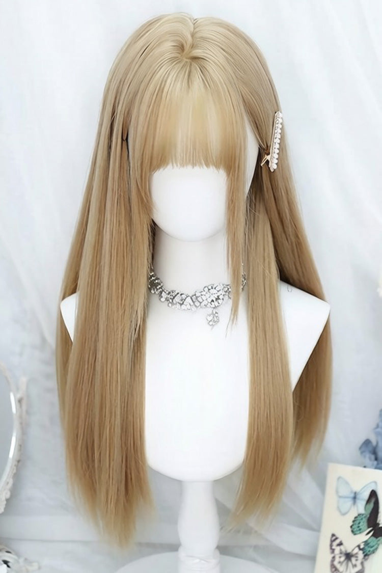 Milk Tea Gold Sweet Soft Air Bangs Lolita Long Straight Wig - Milk-Tea-Gold - 1
