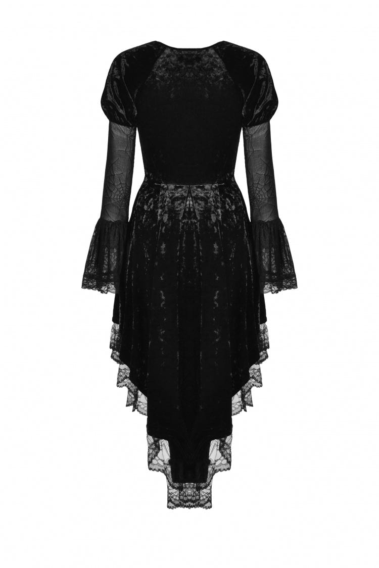 Black Long Puff Sleeves High Low Irregular Multi-Layered Lace Women's Gothic Velvet Dress - Product - 13